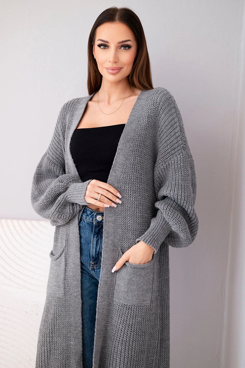 Sweter długi kardigan ciemny szary