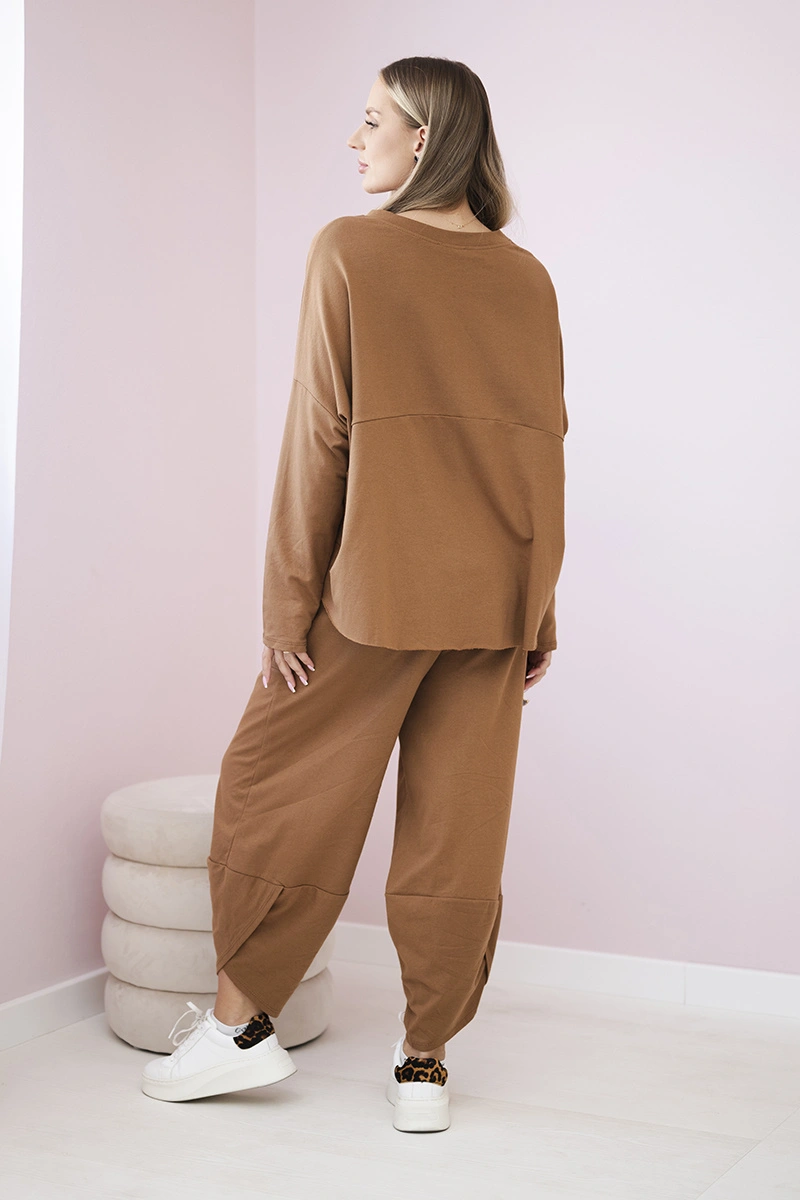 Komplet bawełniany bluza + spodnie camelowy - obrazek 3