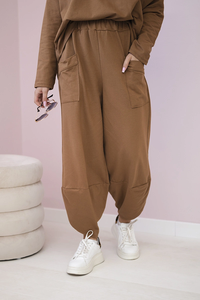 Komplet bawełniany bluza + spodnie camelowy - obrazek 4