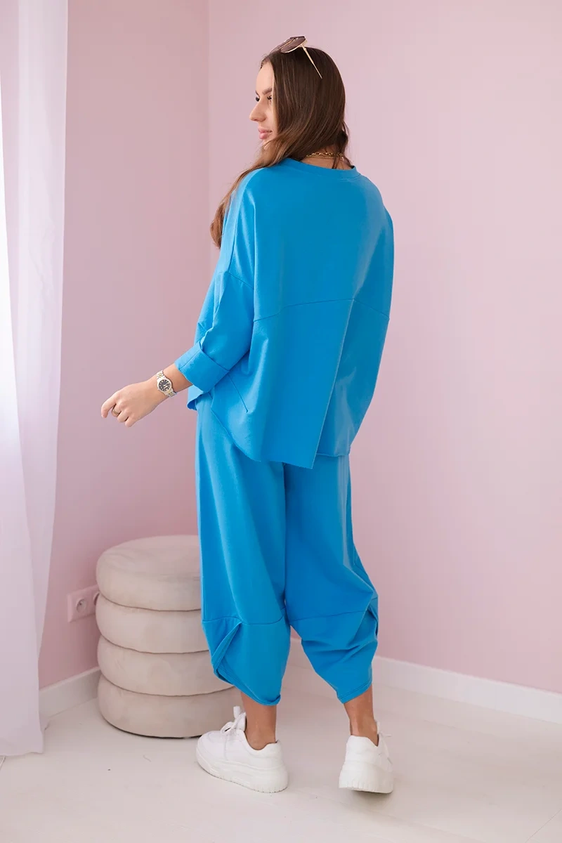 Komplet bawełniany bluza + spodnie turkusowy - obrazek 3