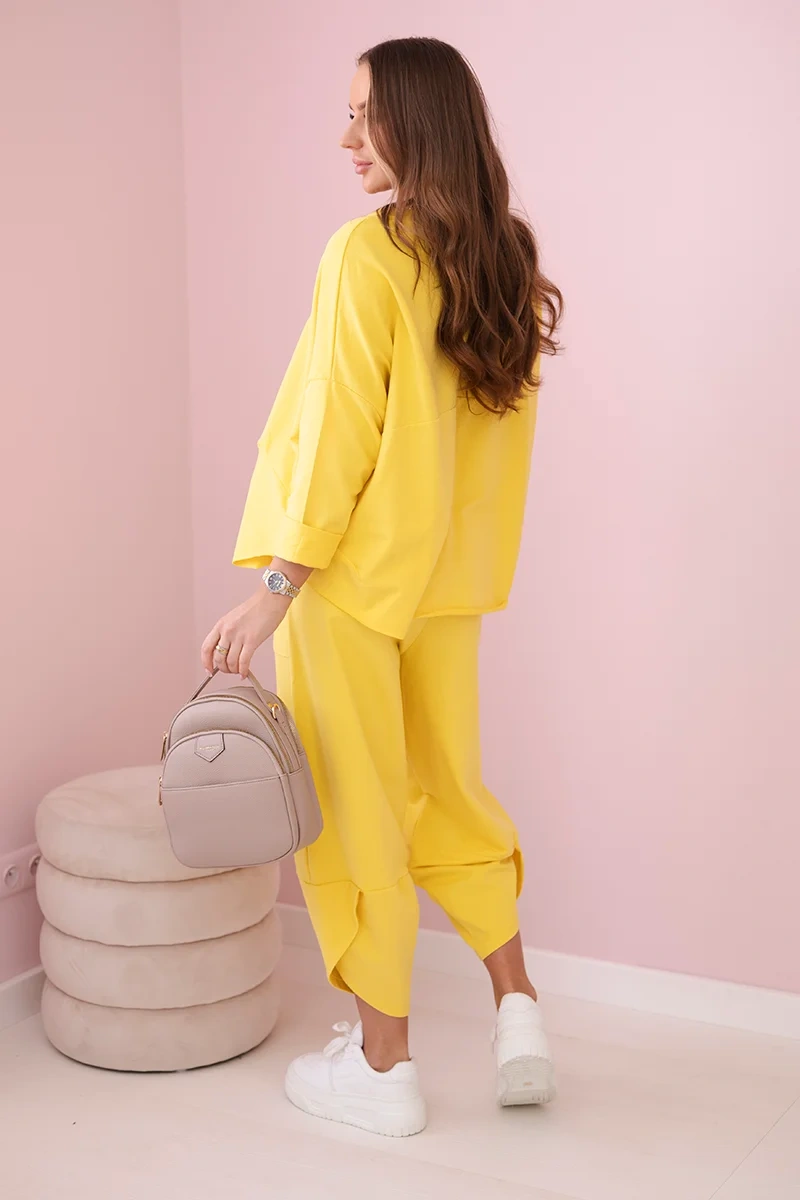 Komplet bawełniany bluza + spodnie żółty - obrazek 3