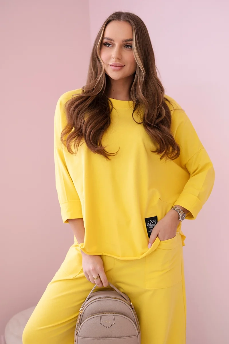 Komplet bawełniany bluza + spodnie żółty - obrazek 2
