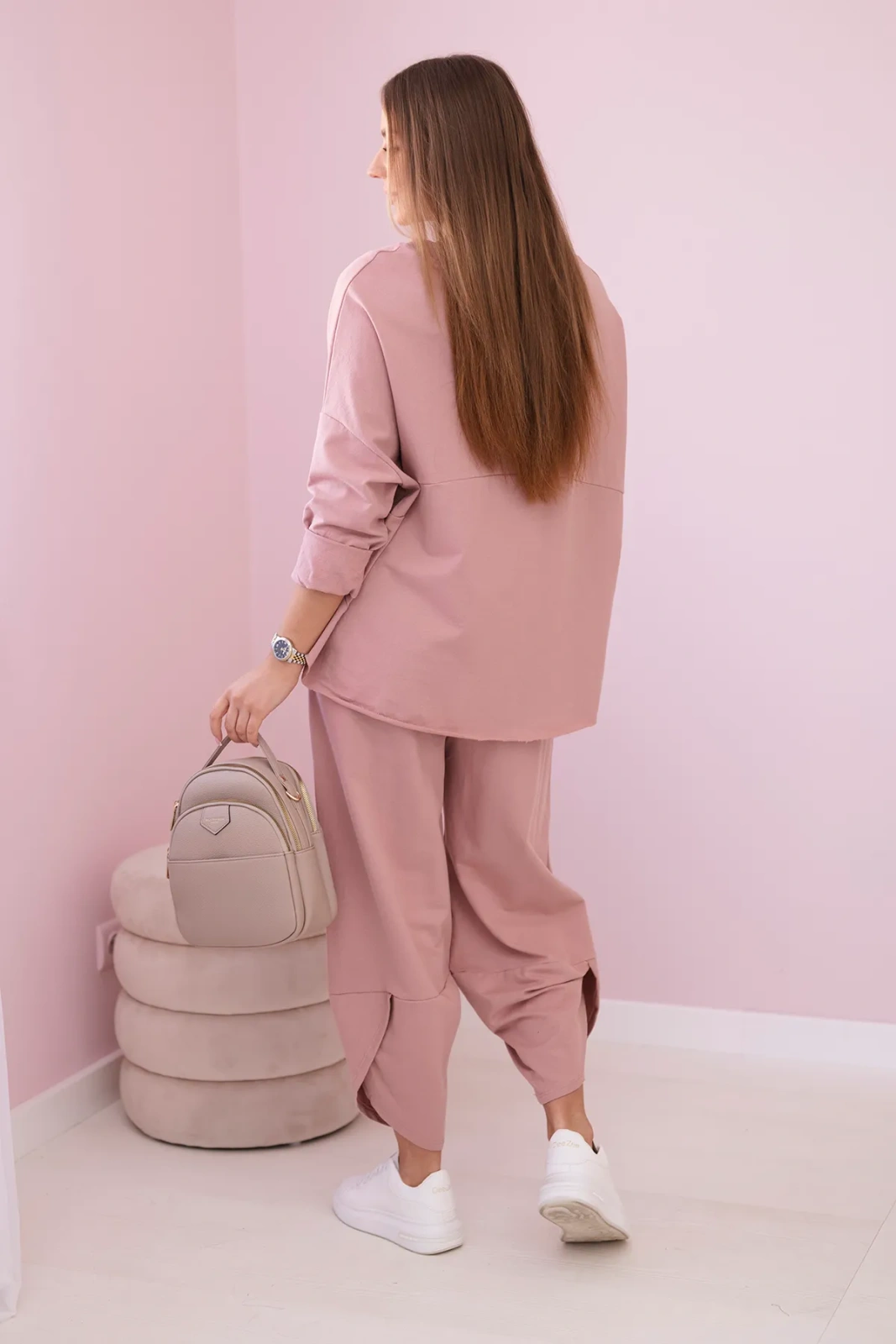 Komplet bawełniany bluza + spodnie ciemny różowy - obrazek 2
