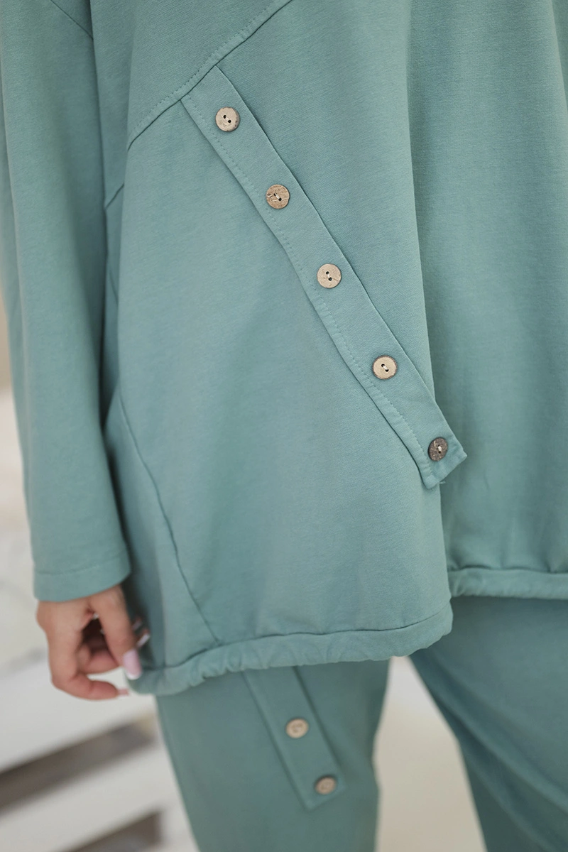 Komplet bawełniany oversize bluza + spodnie ciemny miętowy - obrazek 4