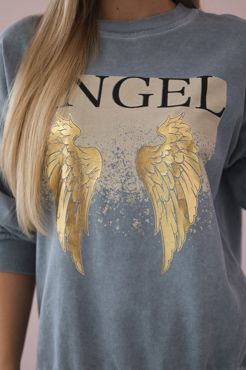 Komplet bawełniany dekatyzowany Angel bluza + spodnie jeansowy - obrazek 4