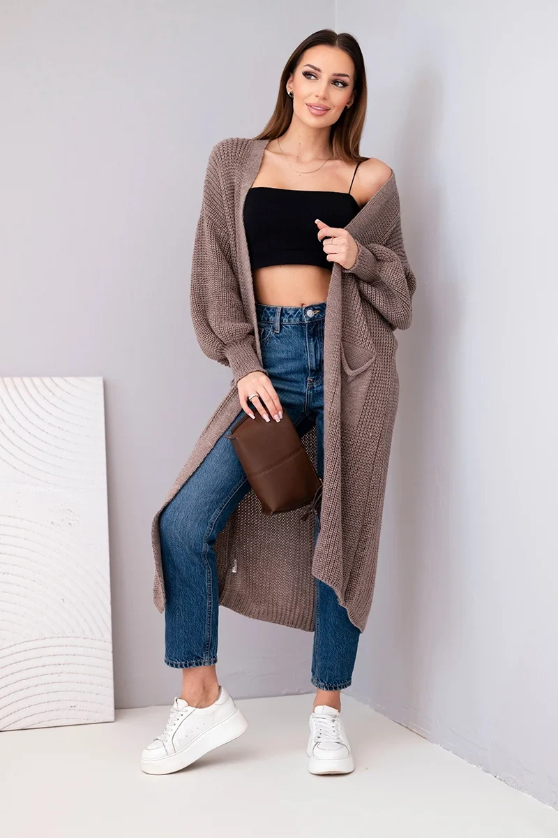Sweter długi kardigan fango - obrazek 2