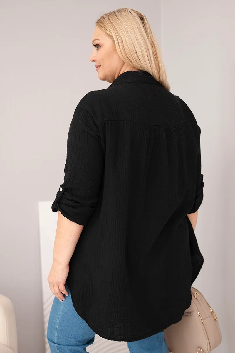 Koszula bawełniana muślinowa Plus Size czarna - obrazek 4