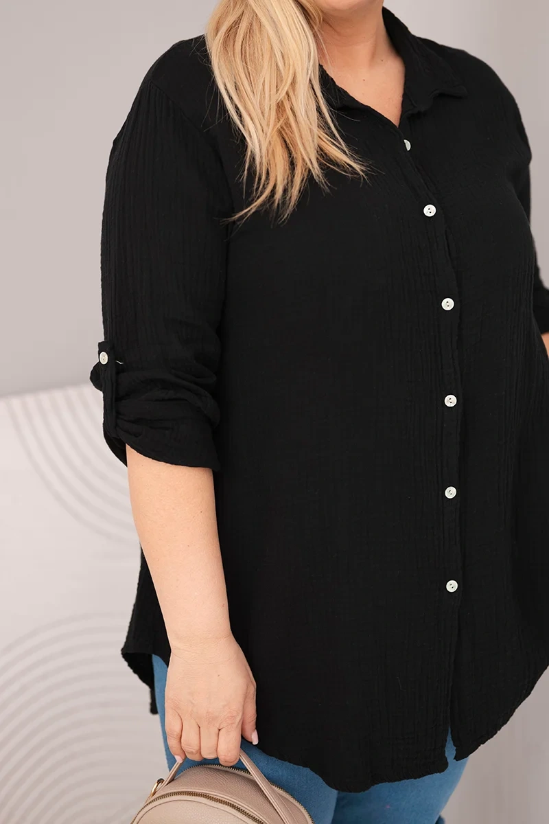 Koszula bawełniana muślinowa Plus Size czarna - obrazek 3