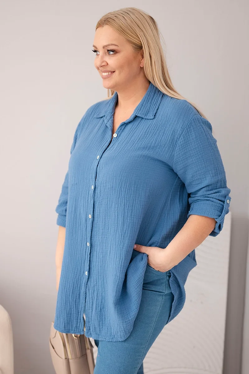 Koszula bawełniana muślinowa Plus Size jeansowa