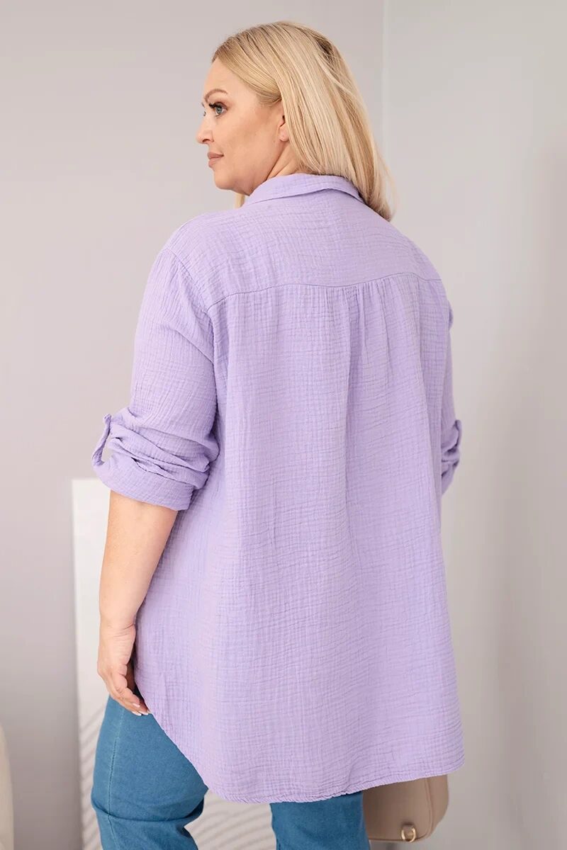Koszula bawełniana muślinowa Plus Size fioletowa - obrazek 3