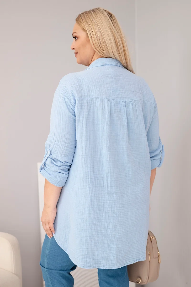 Koszula bawełniana muślinowa Plus Size niebieska - obrazek 3