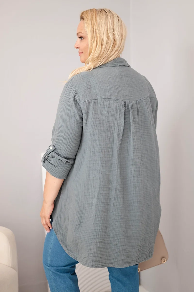 Koszula bawełniana muślinowa Plus Size ciemno szara - obrazek 3
