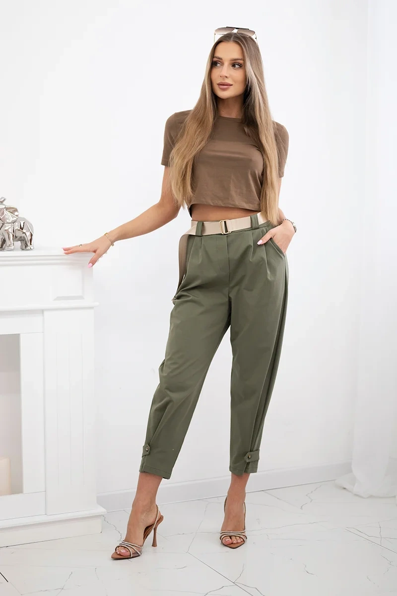 Spodnie Summer Punto z zapięciem na nogawkach khaki - obrazek 2