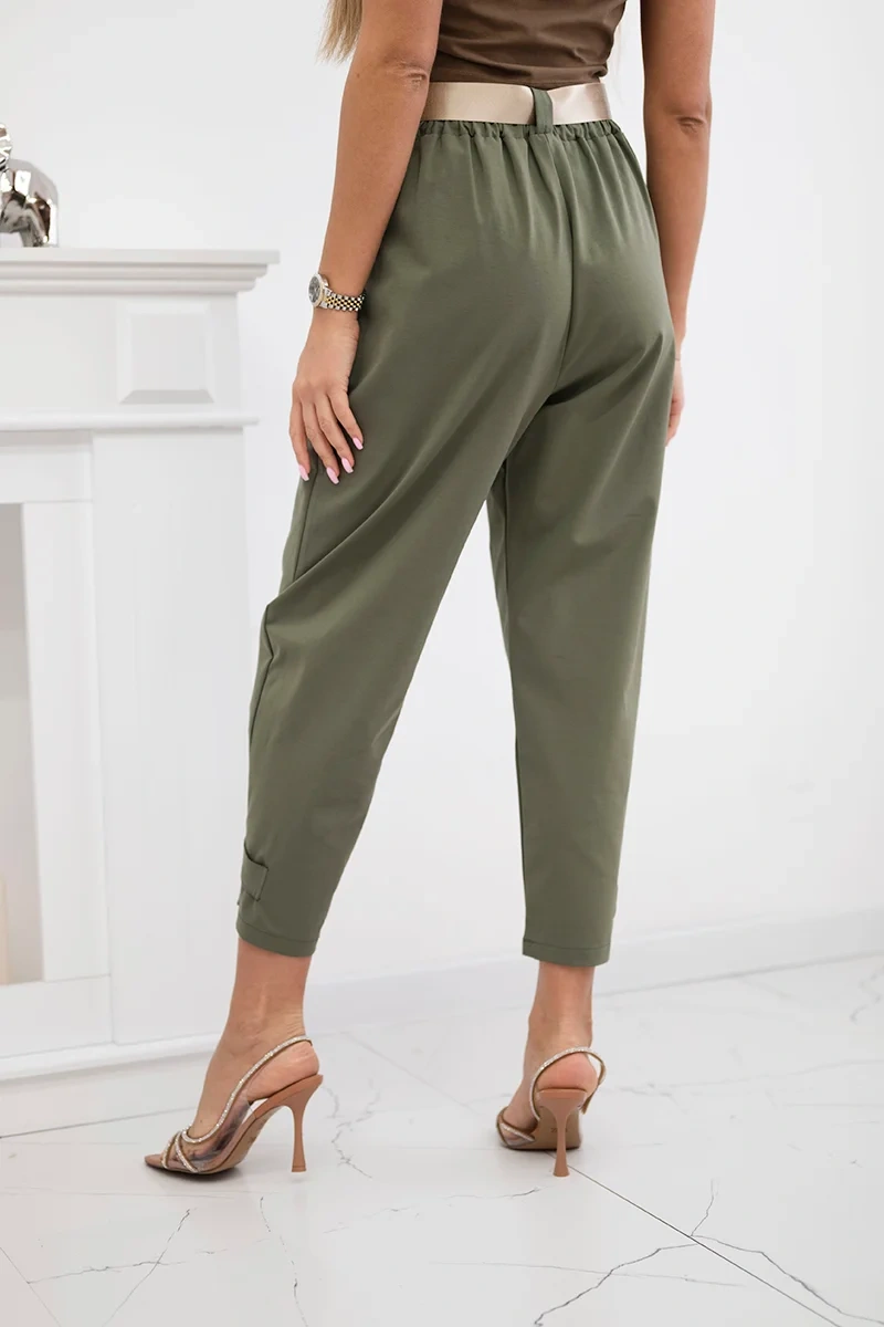 Spodnie Summer Punto z zapięciem na nogawkach khaki - obrazek 4