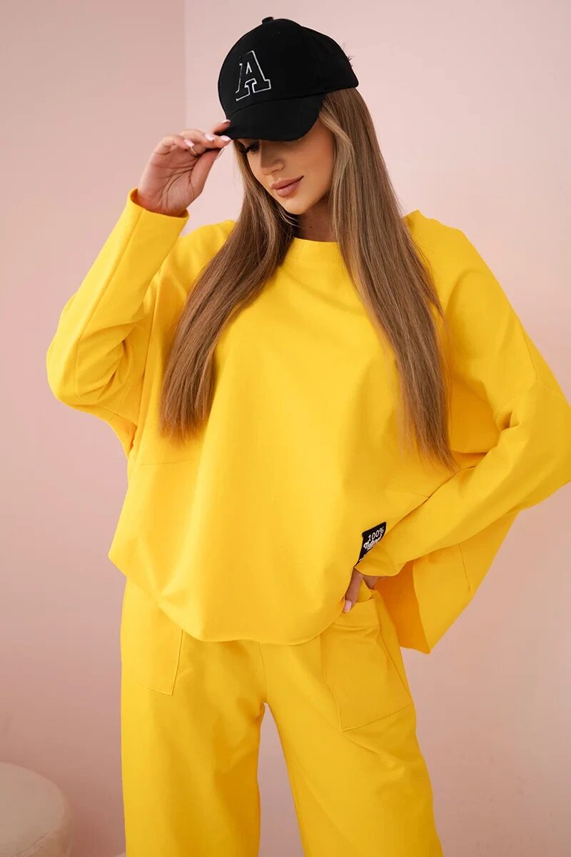 Komplet bawełniany bluza + spodnie ciemny żółty - obrazek 2