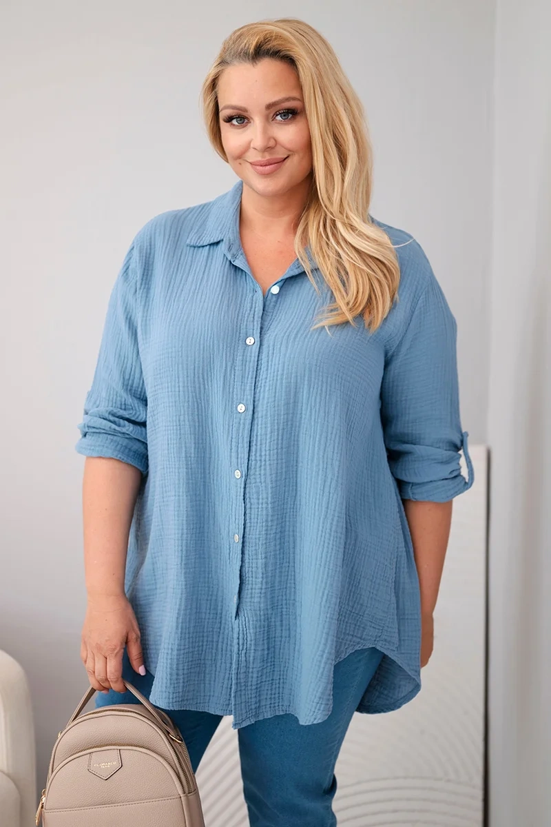 Koszula bawełniana muślinowa Plus Size ciemny jeansowy