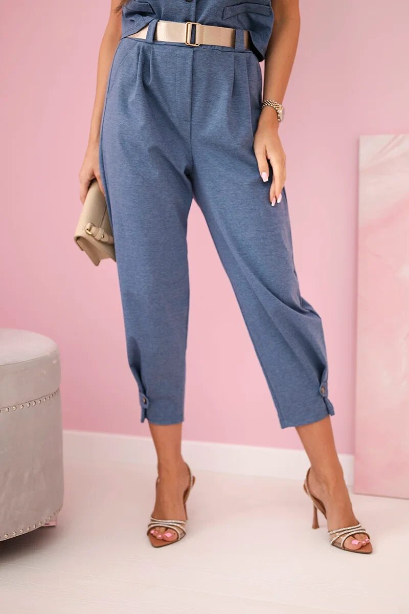Komplet damski elegancki z kamizelką na guziki i spodniami jeansowy melanż - obrazek 3