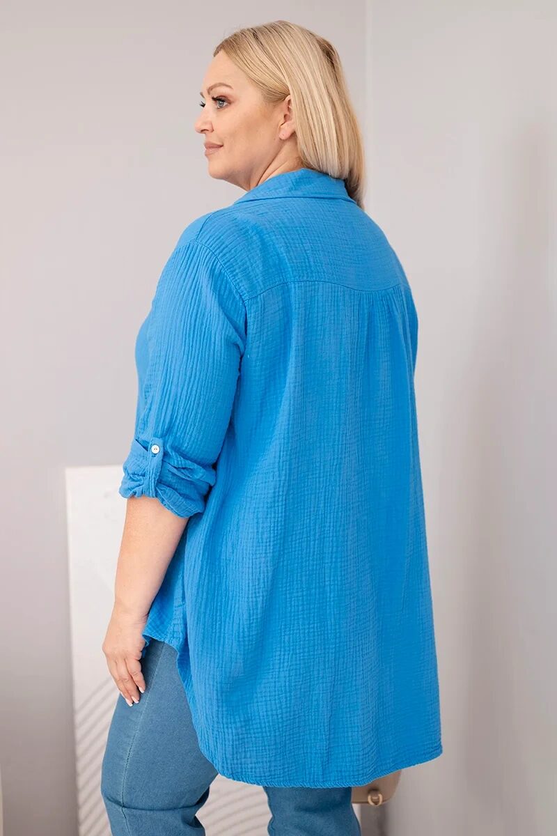 Koszula bawełniana muślinowa Plus Size turkusowa - obrazek 3