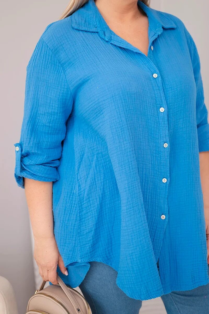 Koszula bawełniana muślinowa Plus Size turkusowa - obrazek 4