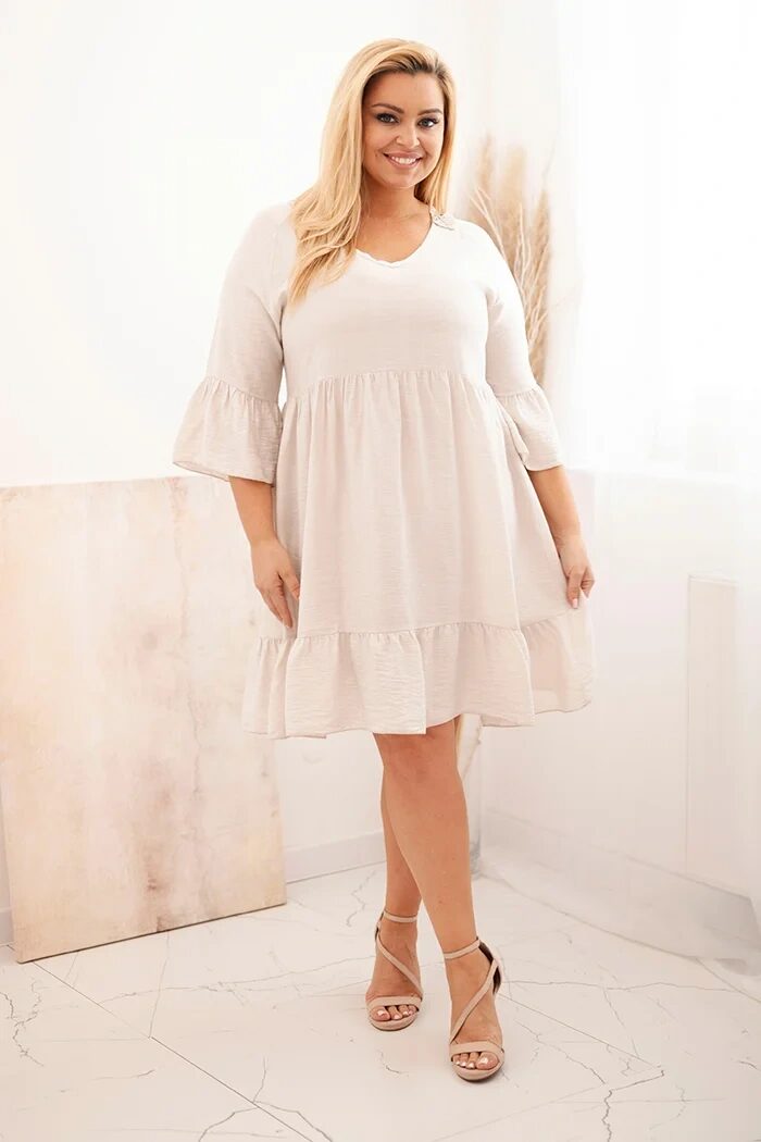Sukienka damska Plus Size wiskozowa z ażurowym zdobieniem beżowa - obrazek 3