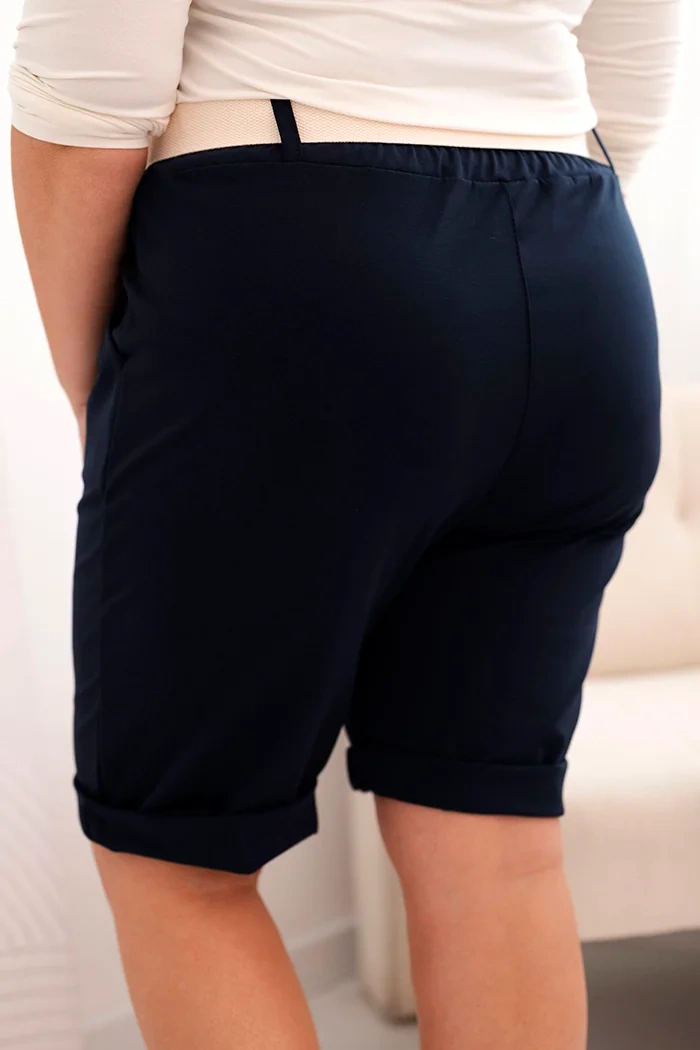 Spodenki damskie bawełniane Plus Size z paskiem granatowe - obrazek 4