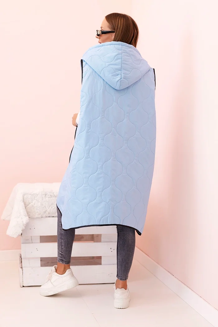 Kamizelka damska pikowana Plus Size z kapturem zapinana na zamek niebieska - obrazek 3