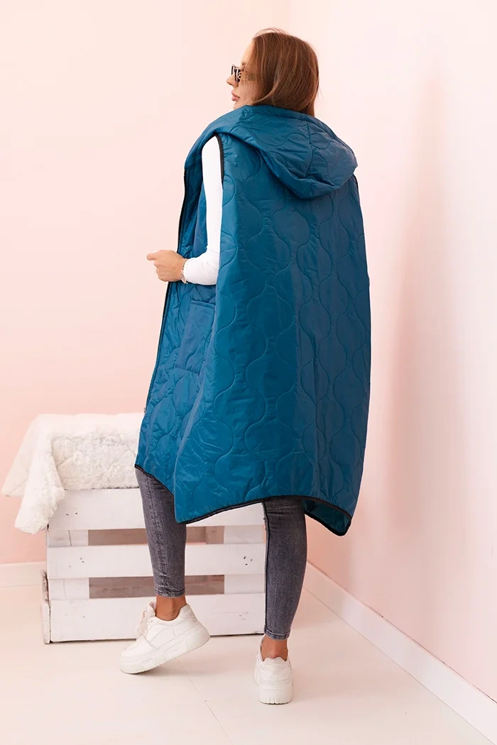 Kamizelka damska pikowana Plus Size z kapturem zapinana na zamek morska - obrazek 4