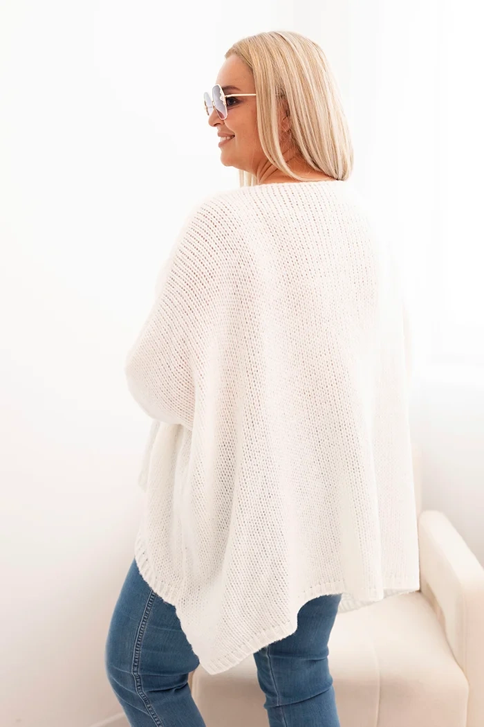 Sweter damska Plus Size z akrylem o luźnym kroju i rękawem 3/4 ecru - obrazek 3