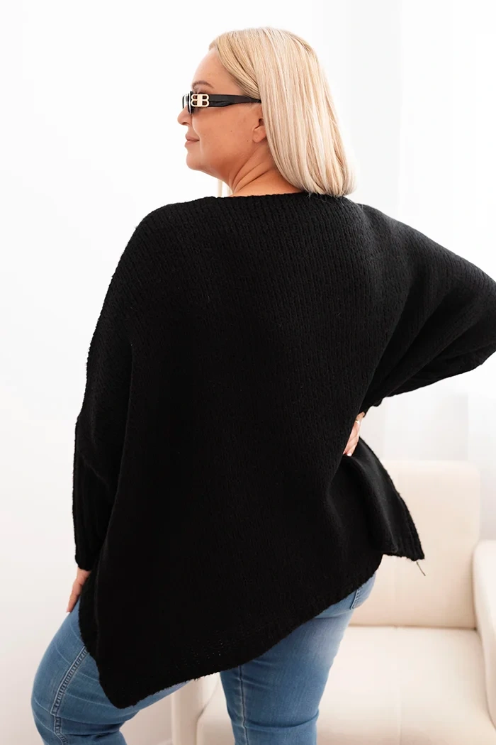 Sweter damska Plus Size z akrylem o luźnym kroju i rękawem 3/4 czarny - obrazek 3