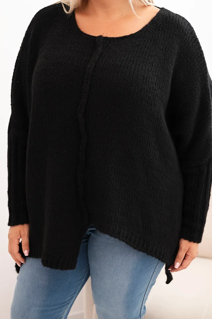 Sweter damska Plus Size z akrylem o luźnym kroju i rękawem 3/4 czarny - obrazek 4