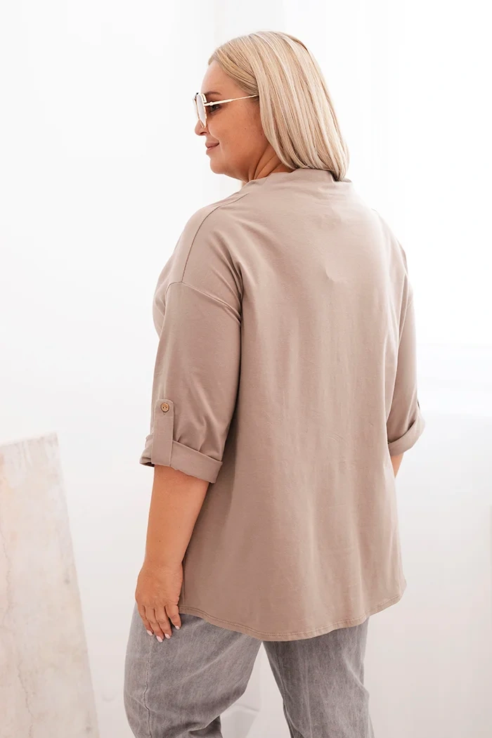 Bluzka damska Plus Size z bawełną o luźnym kroju z dekoltem wodnym fango - obrazek 3
