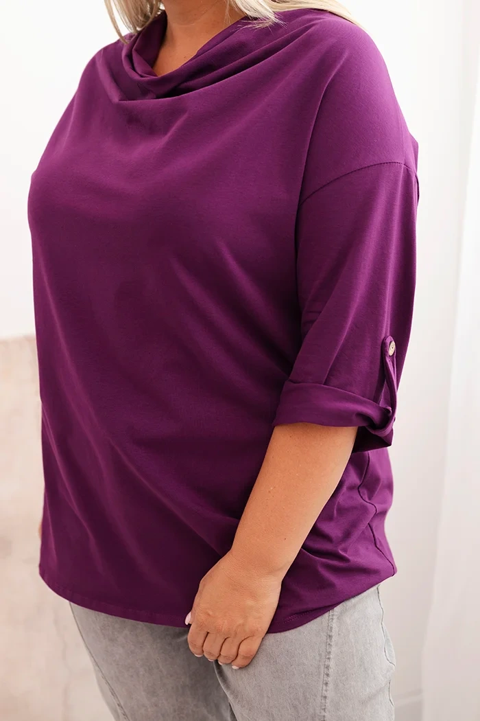 Bluzka damska Plus Size z bawełną o luźnym kroju z dekoltem wodnym ciemno fioletowa - obrazek 4