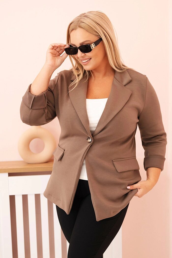 Marynarka damska z wiskozy Plus Size z długim rękawem i kołnierzem fango