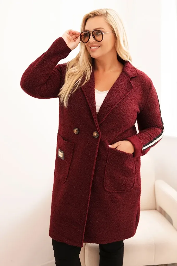 Płaszcz damski Plus Size ze sztucznego baranka z kieszeniami bordowy