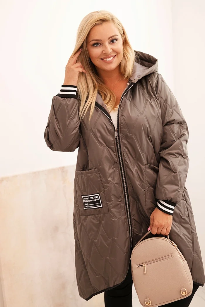 Kurtka damska Plus Size pikowana z kapturem i sportowymi mankietami fango