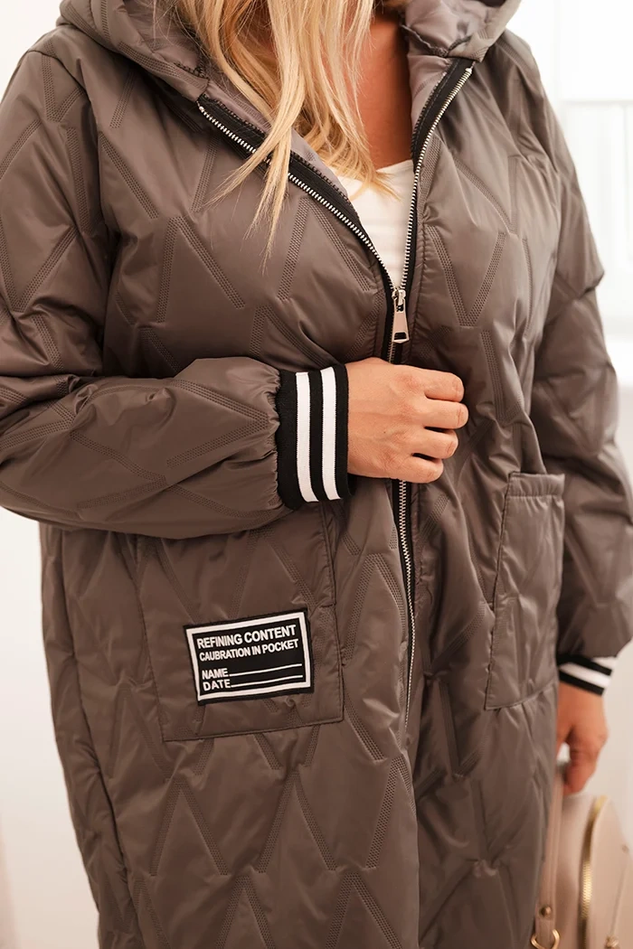 Kurtka damska Plus Size pikowana z kapturem i sportowymi mankietami fango - obrazek 4