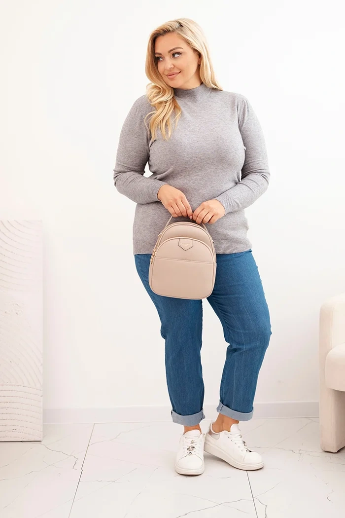 Sweter damski Plus Size z wiskozy z golfem szary - obrazek 2