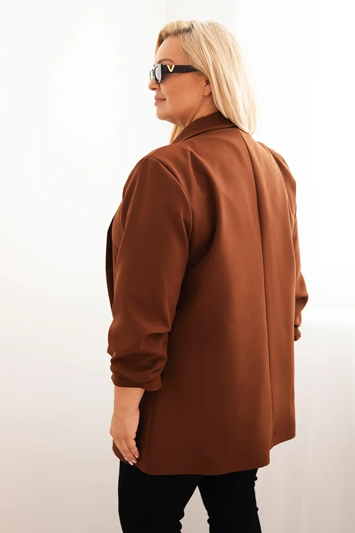 Marynarka damska Plus Size elegancka czekoladowa - obrazek 3