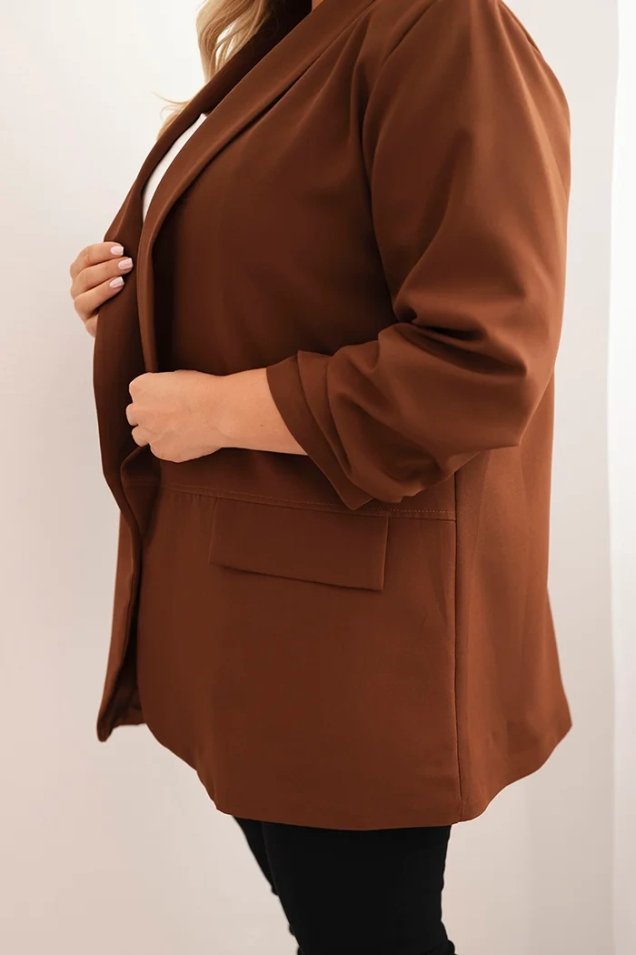 Marynarka damska Plus Size elegancka czekoladowa - obrazek 4