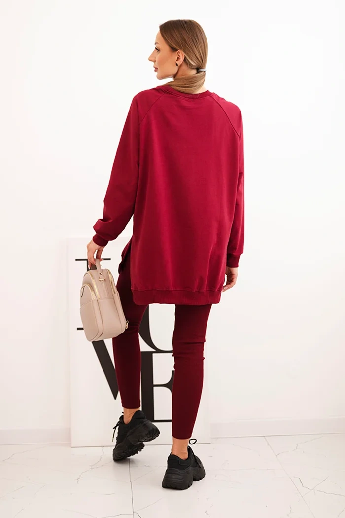 Komplet damski bawełniany bluza i legginsy z napisem Minimal bordowy - obrazek 3