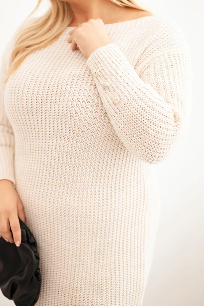 Sukienka swetrowa damska Plus Size z moherem beżowa - obrazek 4