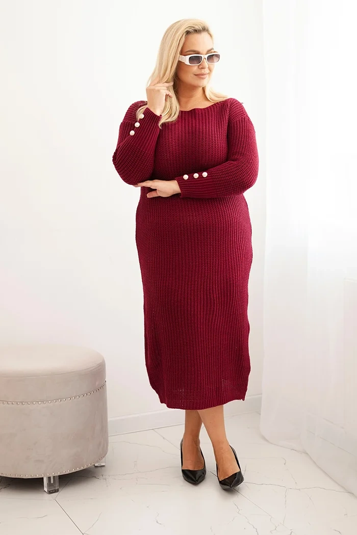 Sukienka swetrowa damska Plus Size z moherem bordowa - obrazek 2