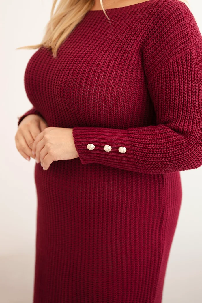 Sukienka swetrowa damska Plus Size z moherem bordowa - obrazek 4