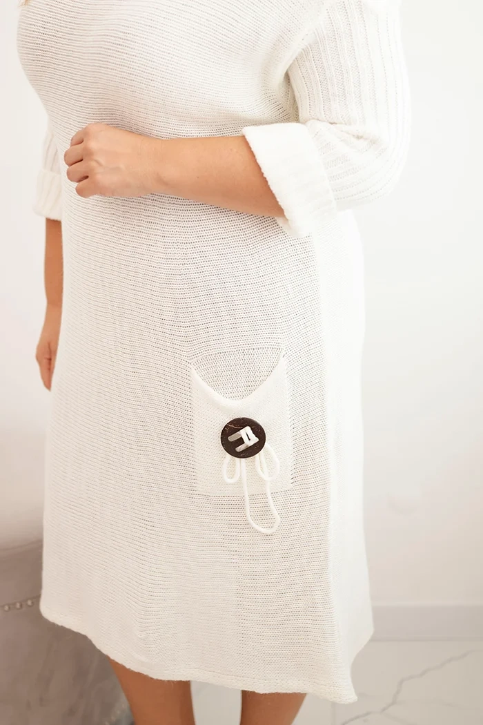 Sukienka swetrowa damska Plus Size z moherem oversize z kieszenią ecru - obrazek 4