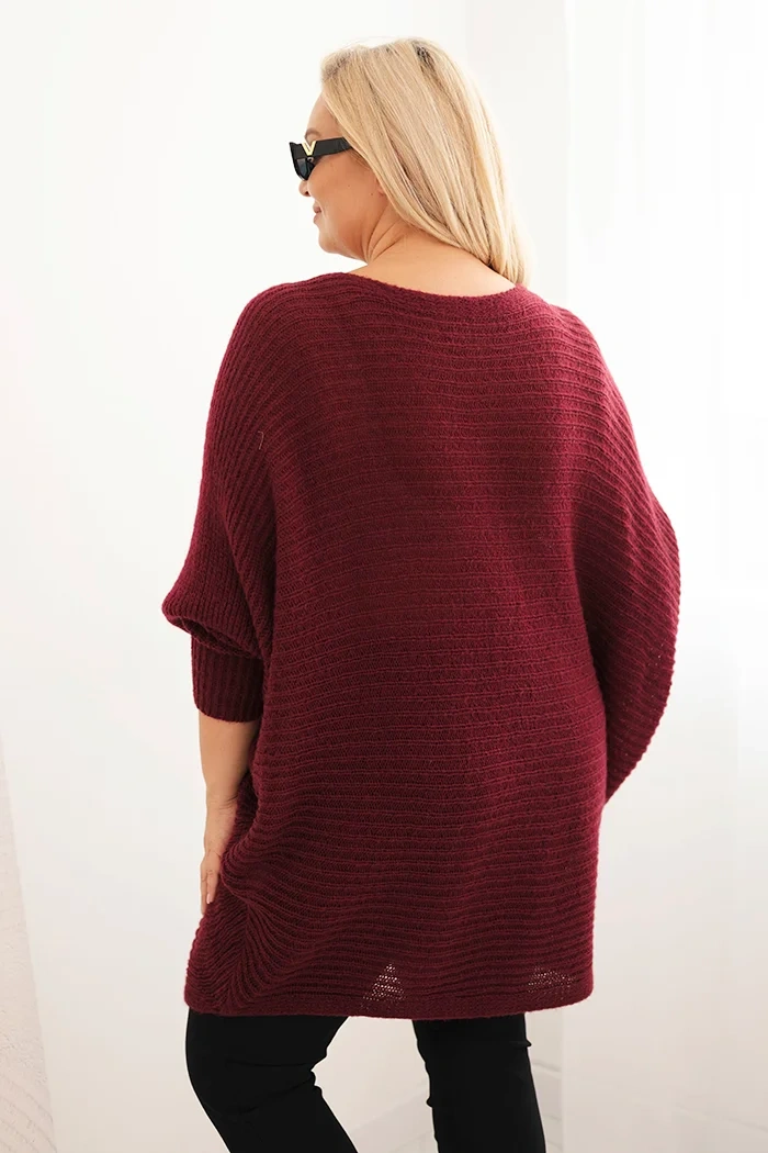 Sweter damski Plus Size z moherem ponczo bordowy - obrazek 3