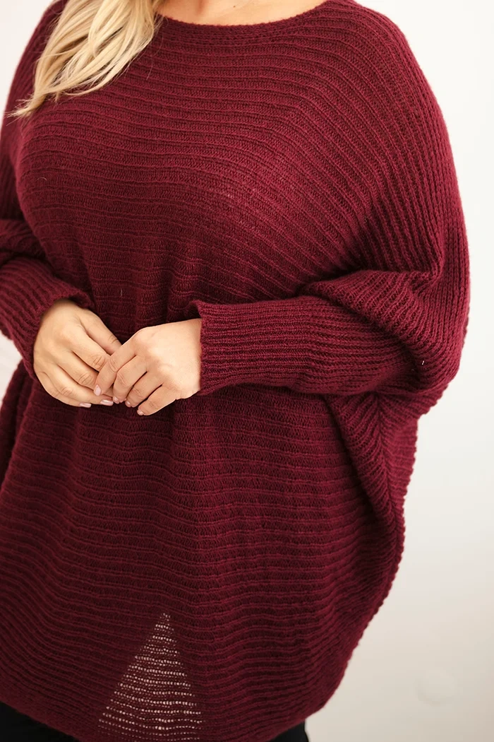 Sweter damski Plus Size z moherem ponczo bordowy - obrazek 4