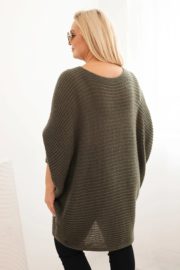 Sweter damski Plus Size z moherem ponczo khaki - obrazek 3