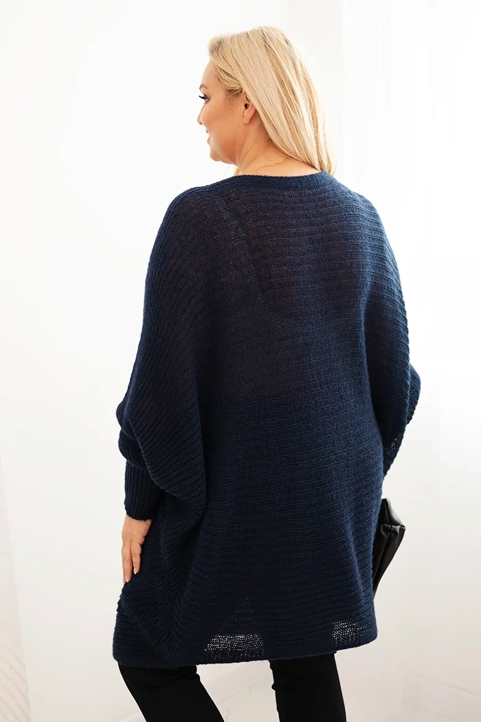 Sweter damski Plus Size z moherem ponczo granatowy - obrazek 3