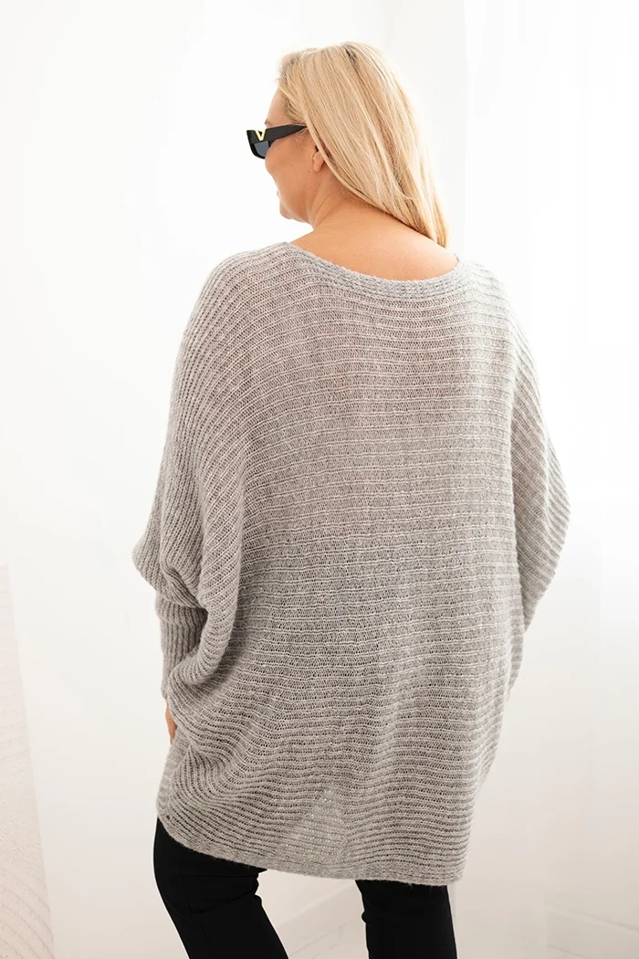 Sweter damski Plus Size z moherem ponczo szary - obrazek 3