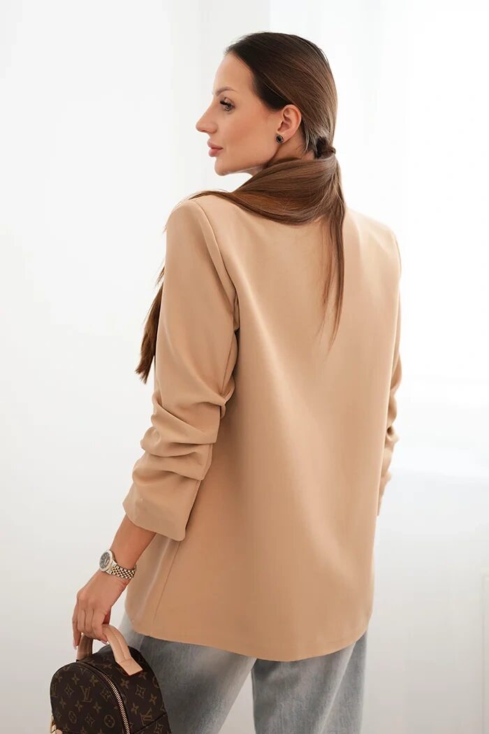 Marynarka z klapami elegancka camelowa - obrazek 3